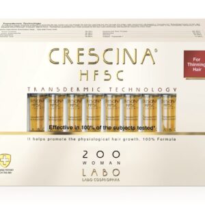 CRESCINA TRANSDERMIC RE-GROWTH HFSC 100% plaukų ataugimą skatinančios ampulės MOTERIMS, 200 stiprumo, 20 vnt.