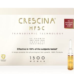 CRESCINA TRANSDERMIC COMPLETE TREATMENT 100% ampulių kompleksas plaukų slinkimo stabdymui ir plaukų atauginimui MOTERIMS, 1300 stiprumo, 40 vnt. (20+20)