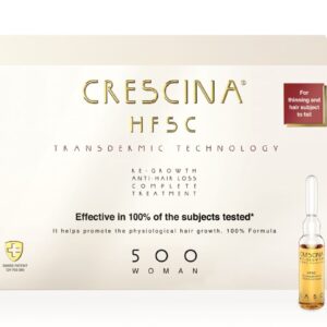 CRESCINA TRANSDERMIC COMPLETE TREATMENT 100% ampulių kompleksas plaukų slinkimo stabdymui ir plaukų atauginimui MOTERIMS, 500 stiprumo, 20 vnt. (10+10)