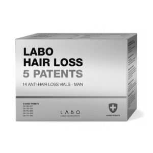 LABO HAIR LOSS 5 Patents ampulės stabdančios momentinį plaukų slinkimą, VYRAMS, 1 mėn. kursas